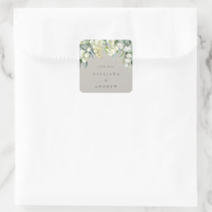 Sticker Carré Elégant Mariage Greige Snowberry+Eucalyptus