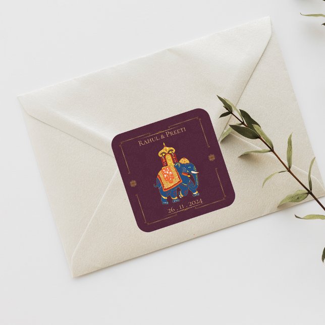 Sticker Carré Élégant Mariage indien Mandala en or rouge vibre (Elegant Vibrant Red Gold Mandala Indian Wedding Square Sticker)