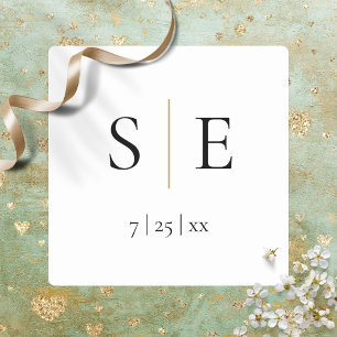 Sticker Carré Élégant Mariage Monogramme Or Noir