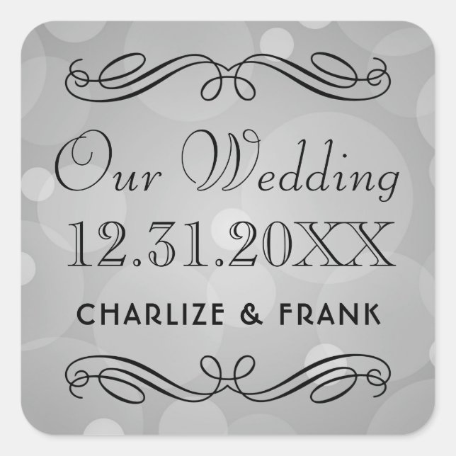 Sticker Carré Élégant Mariage Platine gris Monogramme (Devant)