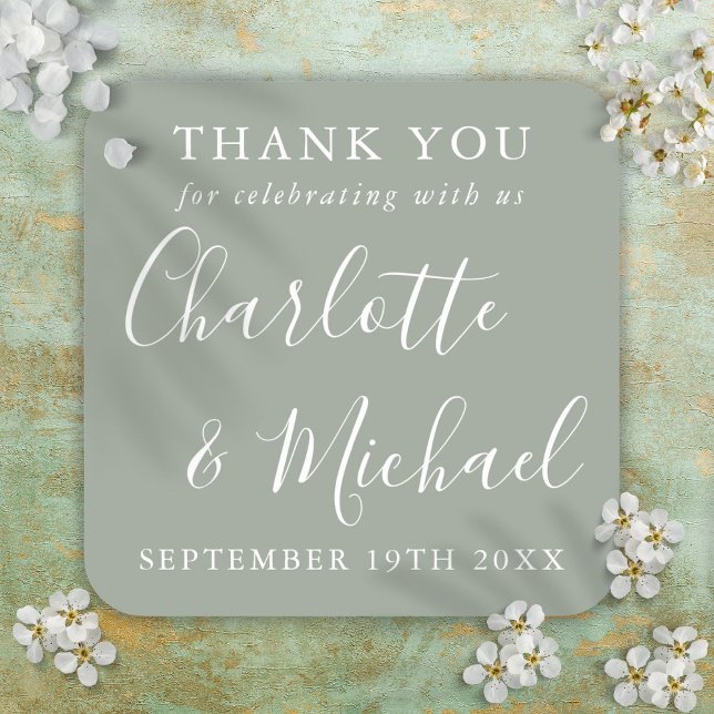 Sticker Carré Élégant Mariage Remerciement Calligraphié (Elegant Signature Script Wedding Thank You Square Sticker)