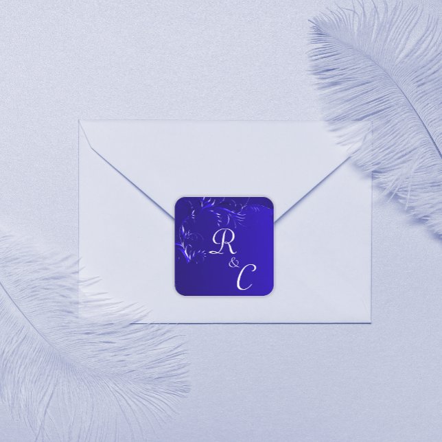 Sticker Carré Élégant Mariage Royal Blue Monogramme (Créateur téléchargé)
