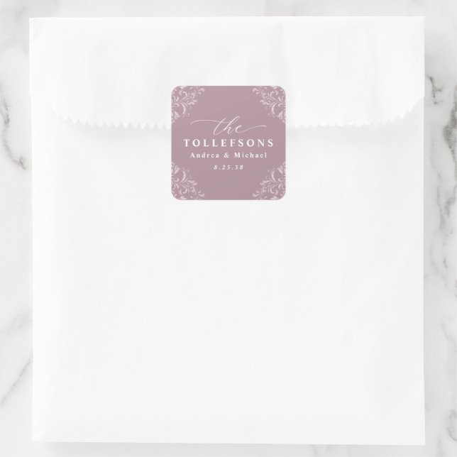 Sticker Carré Elégant Mauve Dusty Rose Mariage classique (Sac)