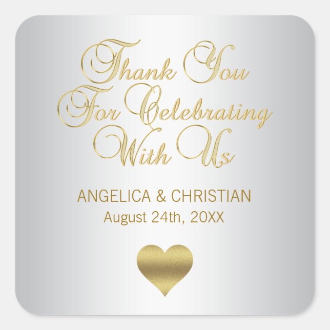 Sticker Carré Elégant Merci d'argent et d'or sceaux Mariage (Devant)