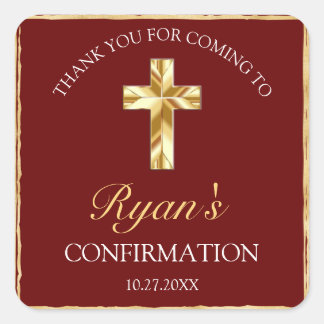 Sticker Carré Elégant Merci de confirmation de Croix d'Or Bourgo