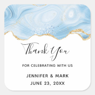 Sticker Carré Elégant Merci frontalier Blue et Gold Agate
