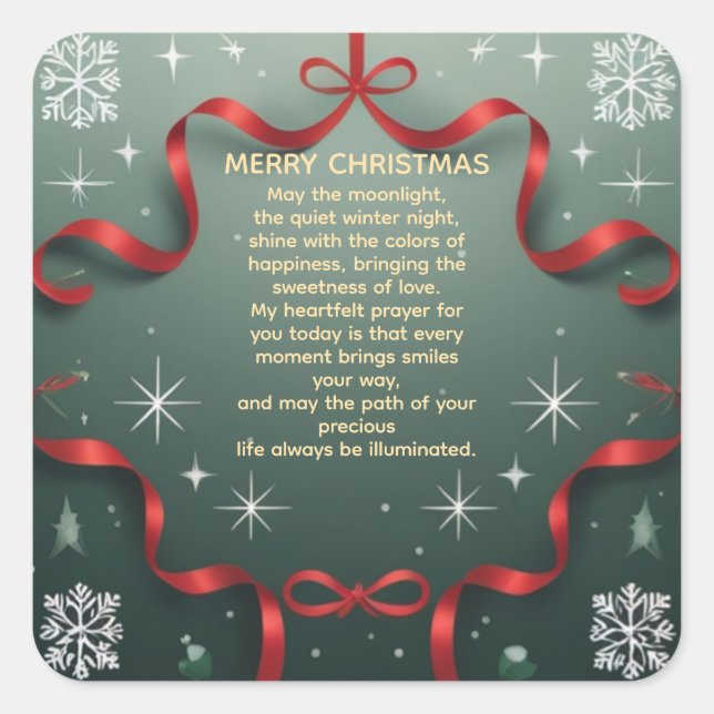 Sticker Carré Elegant Merry Christmas Red Ribbon with Snowflakes (Devant)