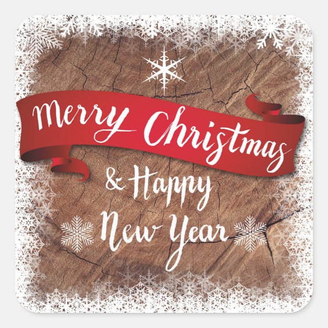 Sticker Carré Elegant Merry Christmas Script White Snowflakes (Devant)
