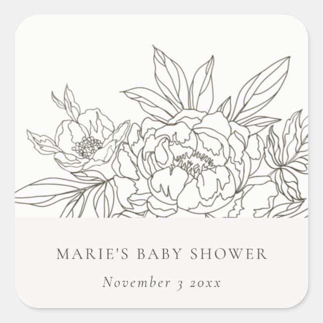 Sticker Carré Élégant minimal Baby shower floral Brown (Devant)