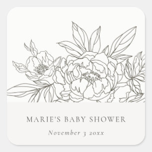 Sticker Carré Élégant minimal Baby shower floral Brown