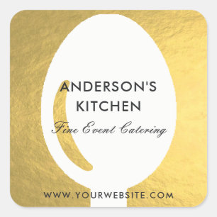 STICKER CARRÉ ÉLÉGANT MINIMAL FAUX GOLD SPOON CHEF CATERING