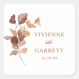 Sticker Carré Élégant minimaliste Feuilles d'automne Mariage