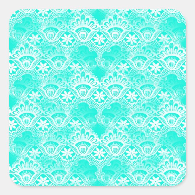Sticker Carré Elégant modèle Turquoise Turquoise Lace Damask Lac (Devant)