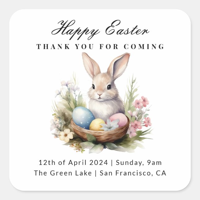 Sticker Carré Elegant Modern Happy Easter Thank You for Coming (Devant)