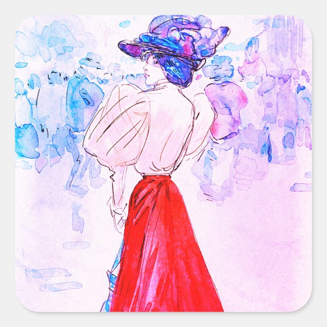 STICKER CARRÉ ÉLÉGANT MODERNE AVEC UNE SKIRT ROUGE PAR HENRY. SO (Devant)