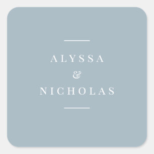 Sticker Carré Élégant Moderne Simple Mariage Dusty Bleu Chic