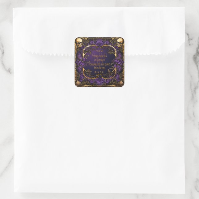 Sticker Carré Élégant Monogramme Amour Spell Mariage gothique (Sac)