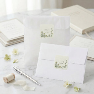 Sticker Carré Élégant monogramme de mariage floral vintage vert 