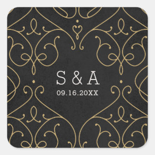 Sticker Carré Élégant monogramme de mariage vintage classique mo