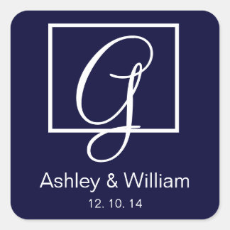 Sticker Carré Élégant Monogramme de marine Mariage Favoriser les
