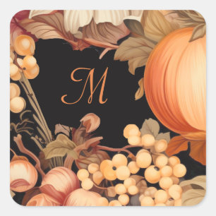 Sticker Carré Élégant monogramme de récolte d'automne élégant