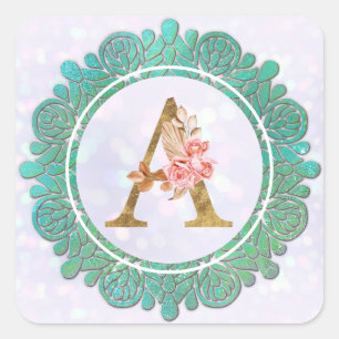Sticker Carré Élégant Monogramme Lettres initiales avec Mandala