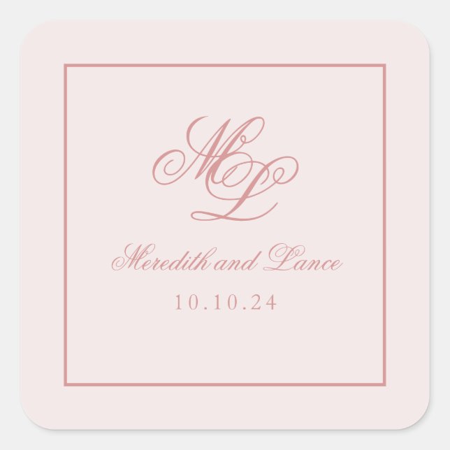 Sticker Carré Élégant Monogramme rose simple (Devant)