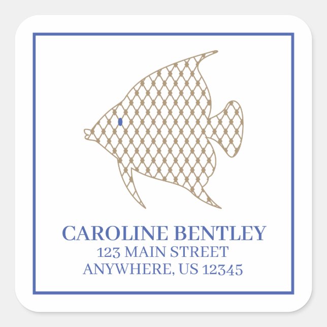 Sticker Carré Élégant Motif Ange Poisson Retour Adresse Étiquett (Devant)