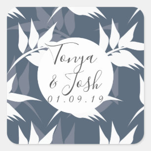 Sticker Carré Élégant motif de feuille botanique mariage blanc m