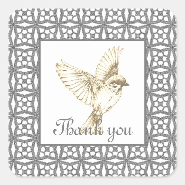 Sticker Carré Elégant motif en dentelle grise avec oiseau (Devant)
