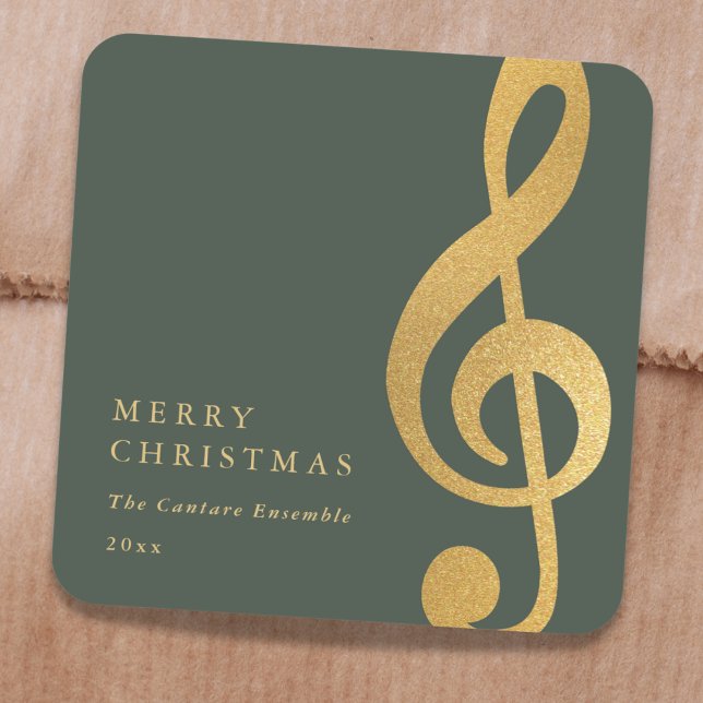 Sticker Carré Elegant Musical Gold Treble Clef Merry Christmas (Créateur téléchargé)