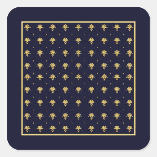 Sticker Carré Elegant Navy Blue et Gold Damask