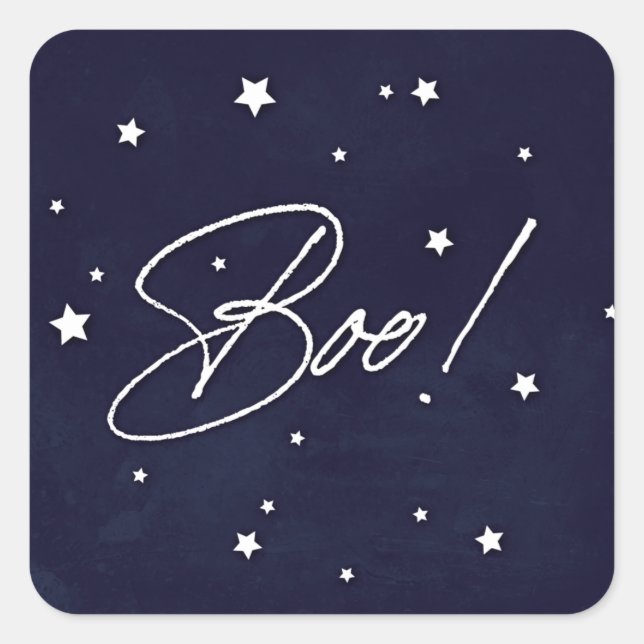 Sticker Carré Elégant Navy+White Scattered Stars Boo ! Halloween (Devant)