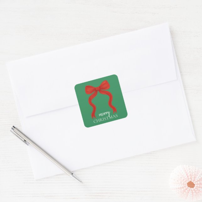 Sticker Carré Élégant Noël avec Ruban Rouge -  (Enveloppe)