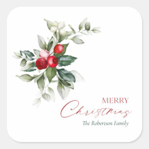 Sticker Carré Élégant Noël Holly