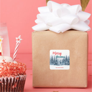 Sticker Carré Élégant Noël Xmas hiver forêt de pins