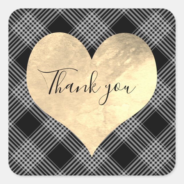 Sticker Carré Élégant noir et blanc rayé de coeur (Devant)