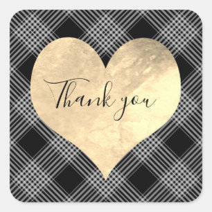 Sticker Carré Élégant noir et blanc rayé de coeur