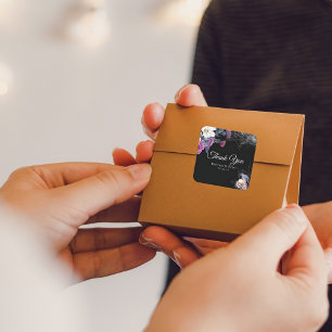 Sticker Carré Élégant noir violet gothique Mariage crâne floral