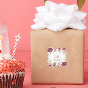 Sticker Carré Élégant nom de la fleur rose pastel