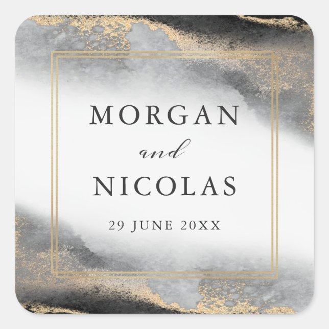 Sticker Carré Élégant Opulence Mariage noir et or (Devant)