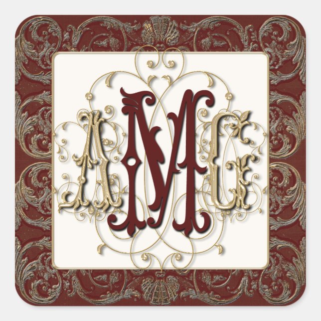 Sticker Carré Élégant or antique Baroque sceaux monogrammes (Devant)