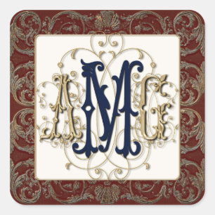 Sticker Carré Élégant or antique Baroque sceaux monogrammes