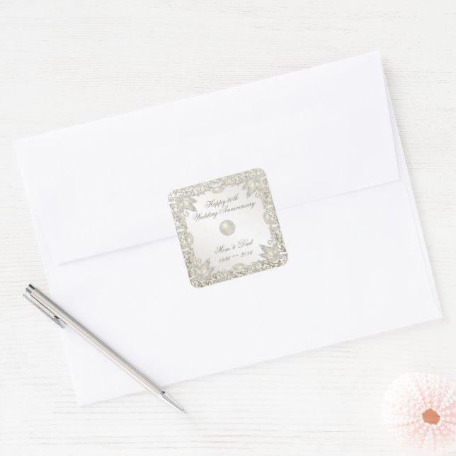 Sticker Carré Elegant Pearl 30e anniversaire de Mariage (Enveloppe)