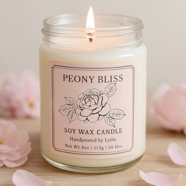 Sticker Carré Elégant Peony Bliss Soy Wax Candle Business (Créateur téléchargé)