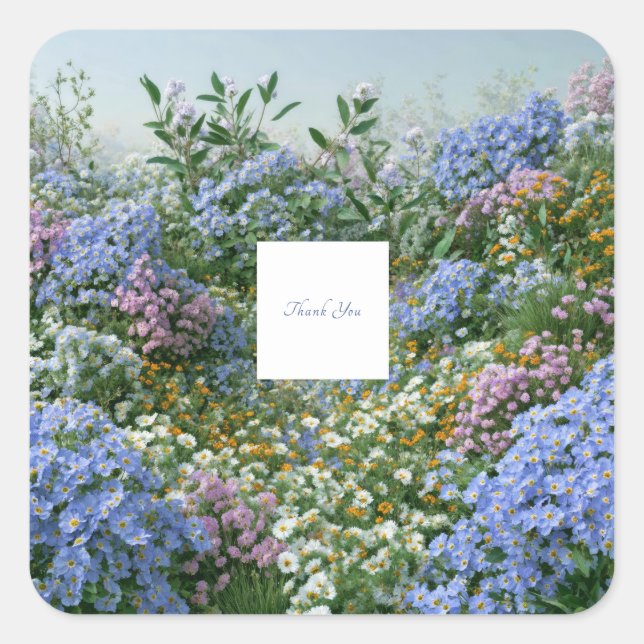 Sticker Carré Elegant Periwinkle Blue Orange Wildflower Meadow (Devant)