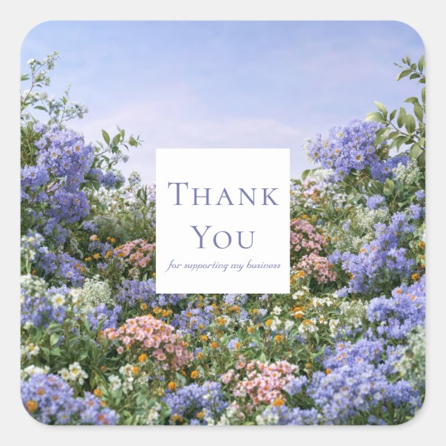 Sticker Carré Elegant Periwinkle Blue Pink Wildflower Meadow (Devant)