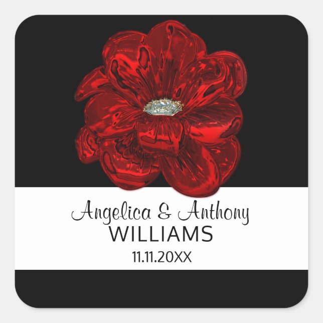 Sticker Carré Elégant phoques Mariages à fleurs blanc, noir, rou (Devant)