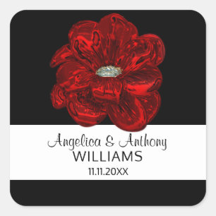 Sticker Carré Elégant phoques Mariages à fleurs blanc, noir, rou