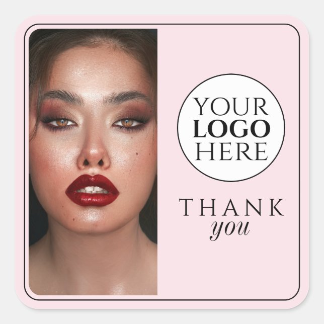 Sticker Carré Elegant Photo Blush Pink Logo Thank You Makeup (Devant)